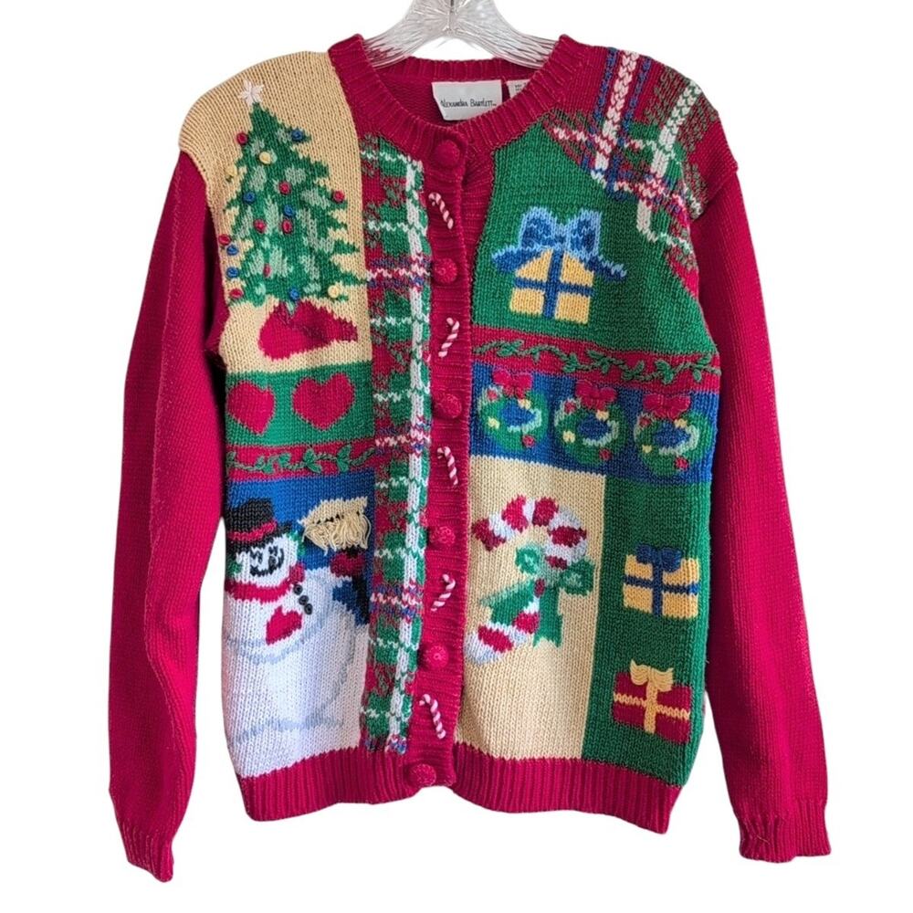 Vintage 90s Alexandra Bartlett Holiday Cardigan Small Ugly Christmas Sweater